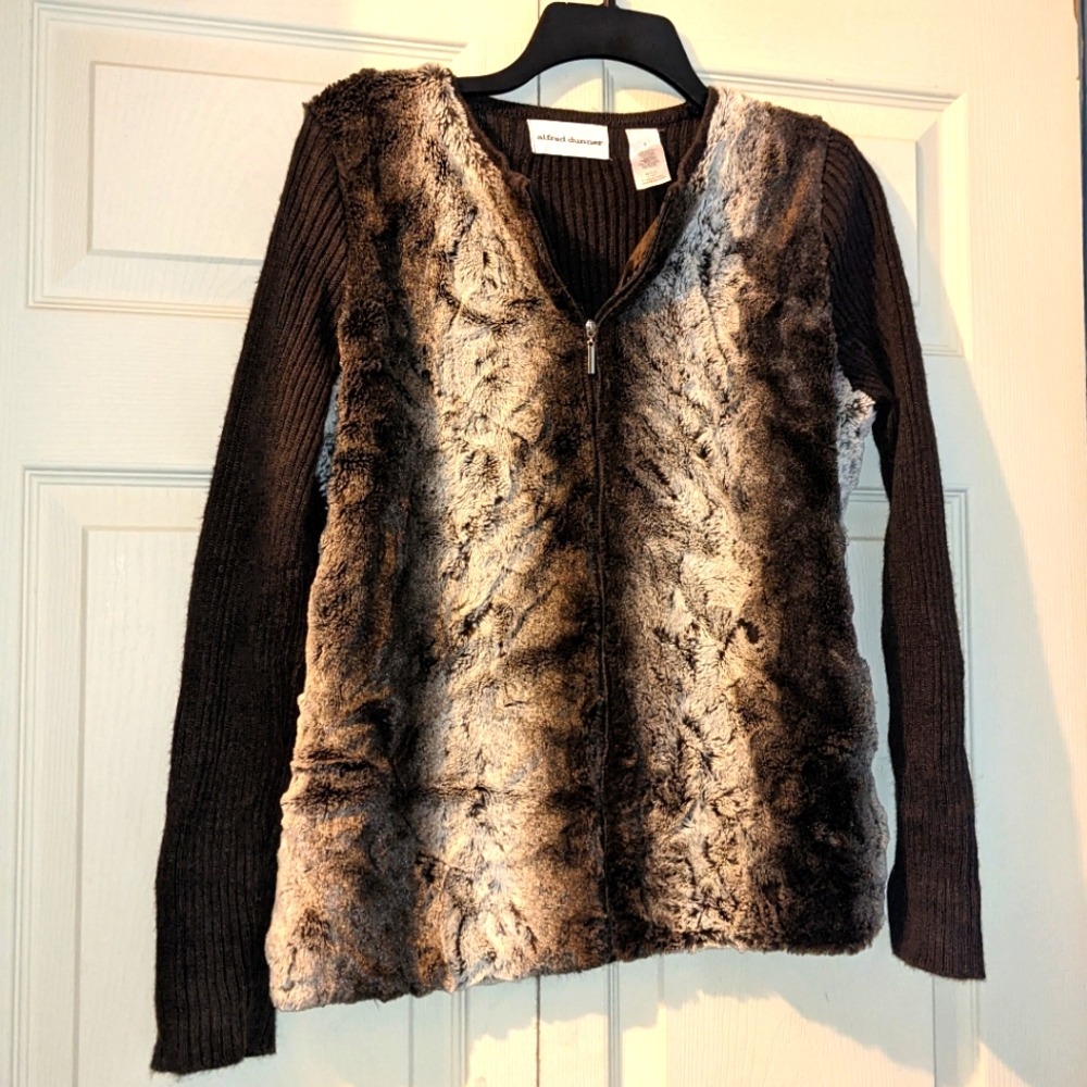 Alfred Dunner Full Zip Fur Sweater - Picture 2 of 6